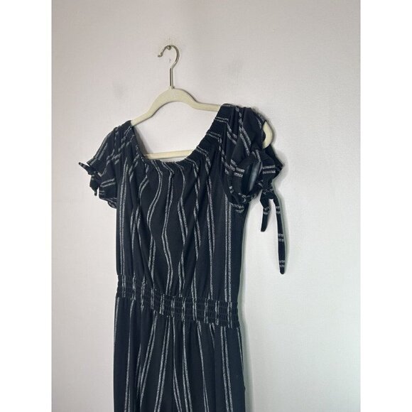 Derek Heart Womens Black White Striped Jumpsuit Casual Comfort Style Size Large - Picture 12 of 13